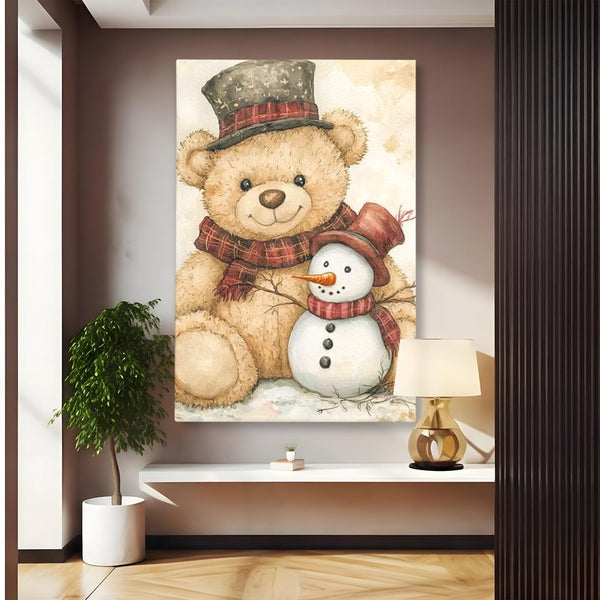 Tablou Canvas Premium LuxCanva® D1030, Prieteni Buni , Ursulet, Plus, Om de Zapada, Prietenie, Imbratisare, Living Room, Culori vibrante