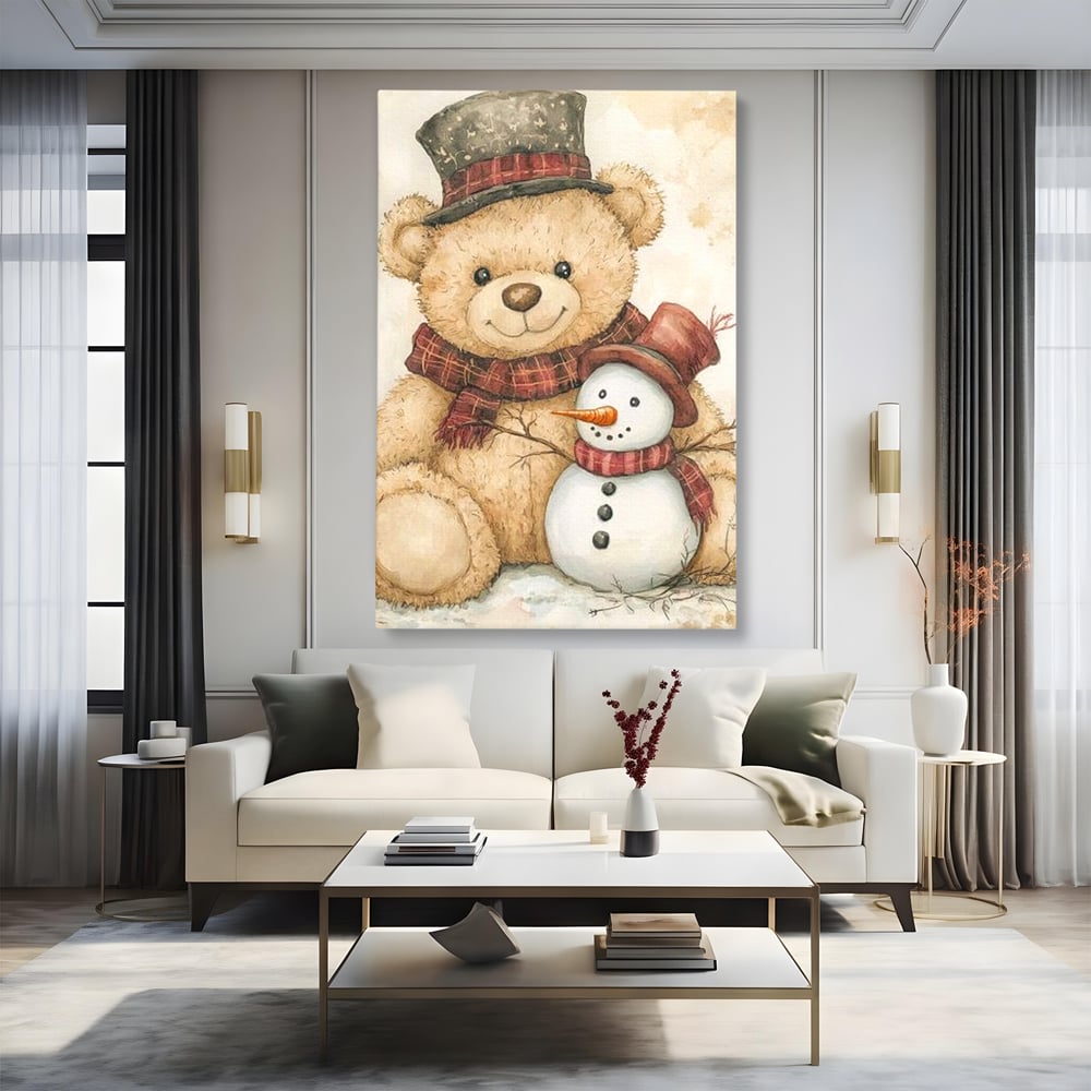 Tablou Canvas Premium LuxCanva® D1030, Prieteni Buni , Ursulet, Plus, Om de Zapada, Prietenie, Imbratisare, Living Room, Culori vibrante