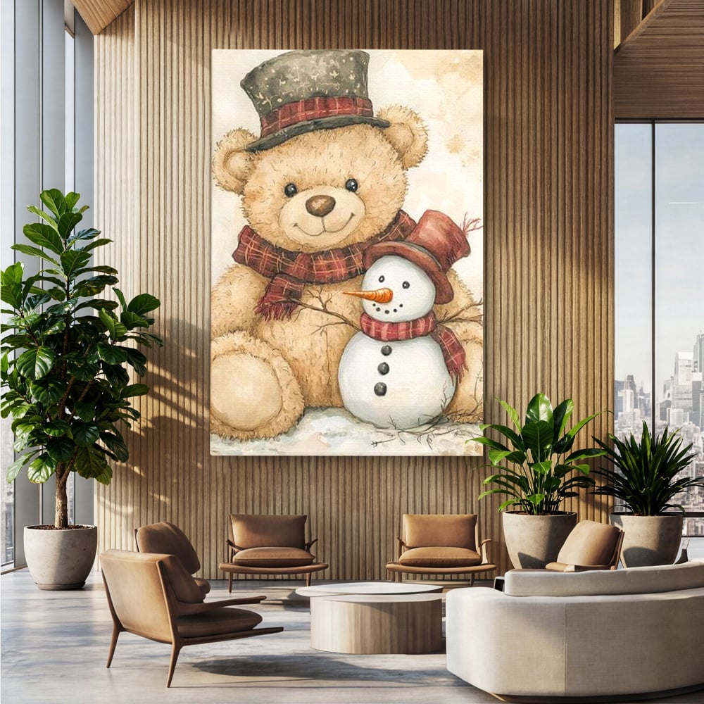 Tablou Canvas Premium LuxCanva® D1030, Prieteni Buni , Ursulet, Plus, Om de Zapada, Prietenie, Imbratisare, Living Room, Culori vibrante