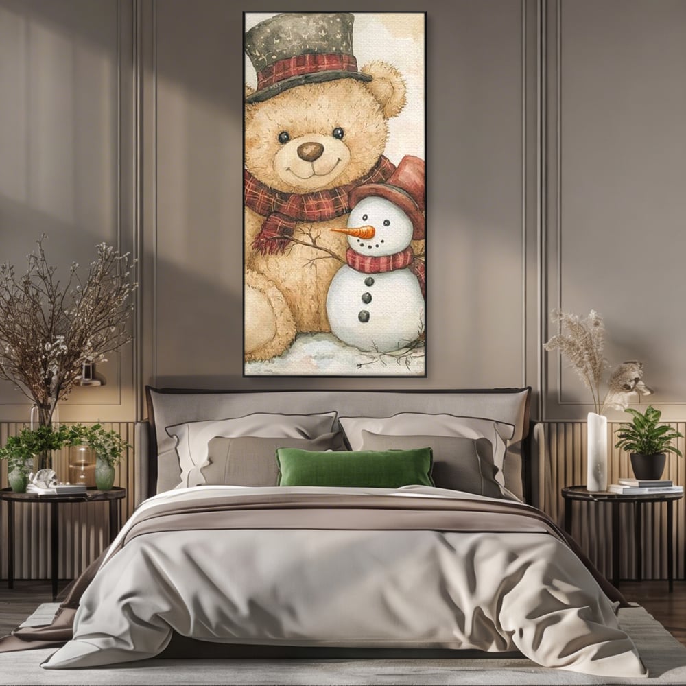 Tablou Canvas Premium LuxCanva® D1030, Prieteni Buni , Ursulet, Plus, Om de Zapada, Prietenie, Imbratisare, Living Room, Culori vibrante
