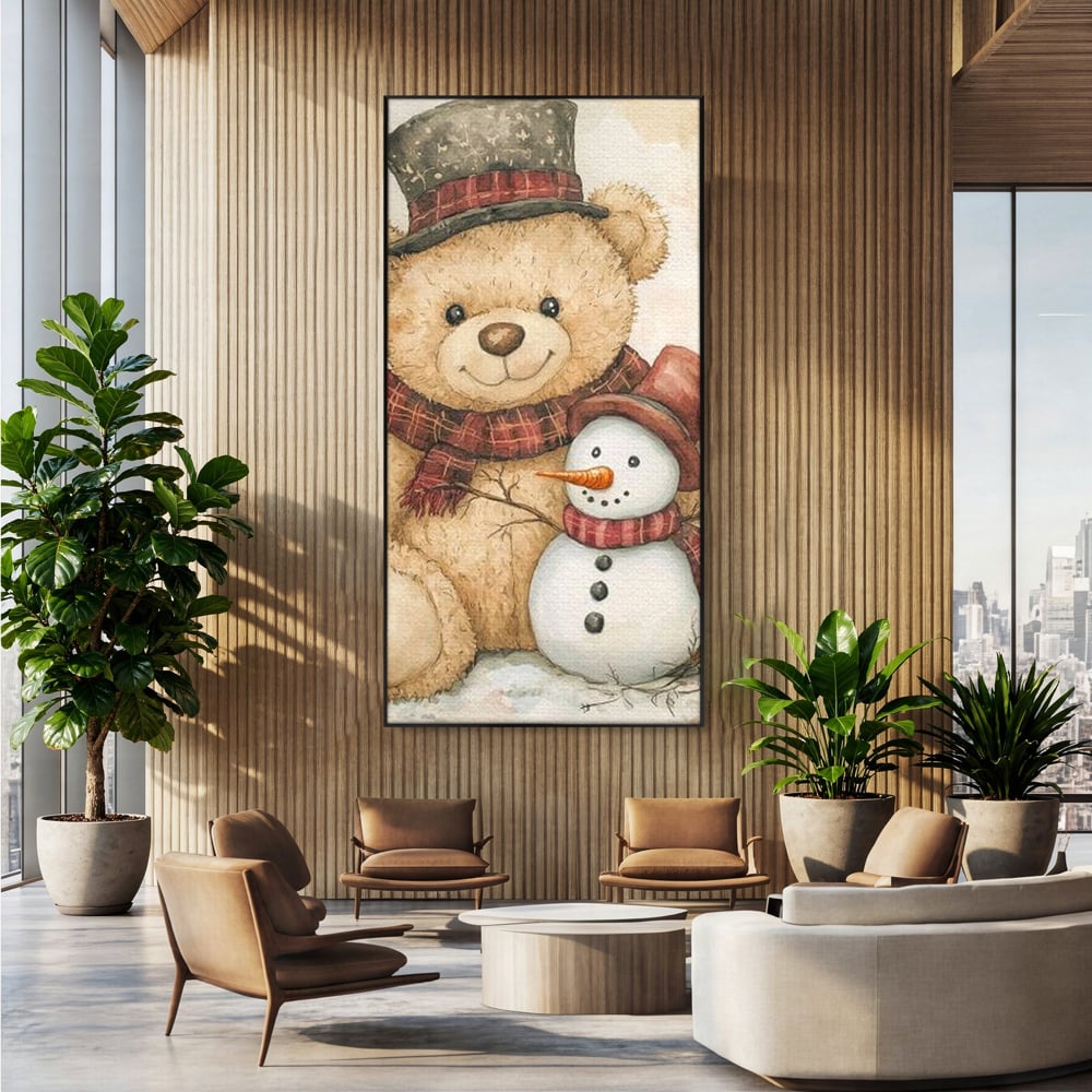 Tablou Canvas Premium LuxCanva® D1030, Prieteni Buni , Ursulet, Plus, Om de Zapada, Prietenie, Imbratisare, Living Room, Culori vibrante