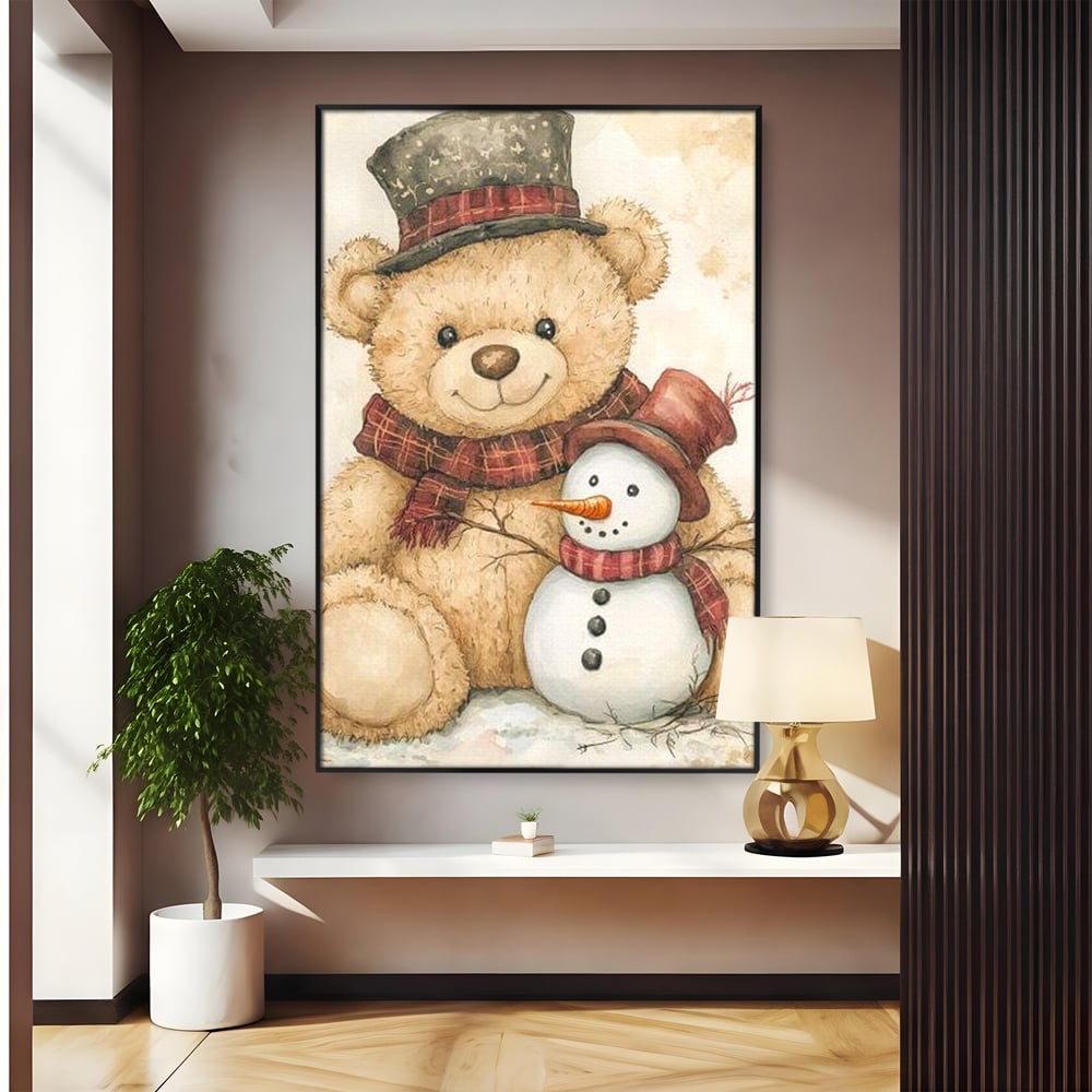 Tablou Canvas Premium LuxCanva® D1030, Prieteni Buni , Ursulet, Plus, Om de Zapada, Prietenie, Imbratisare, Living Room, Culori vibrante