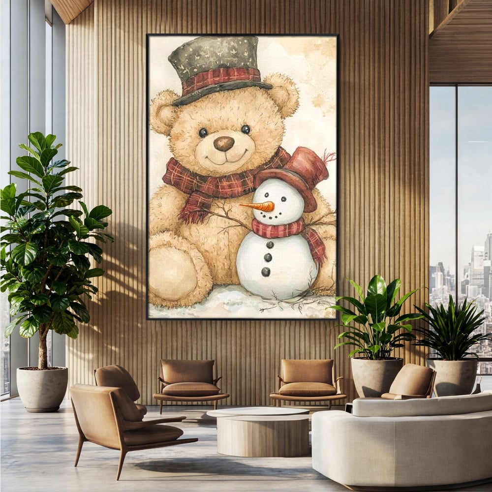 Tablou Canvas Premium LuxCanva® D1030, Prieteni Buni , Ursulet, Plus, Om de Zapada, Prietenie, Imbratisare, Living Room, Culori vibrante