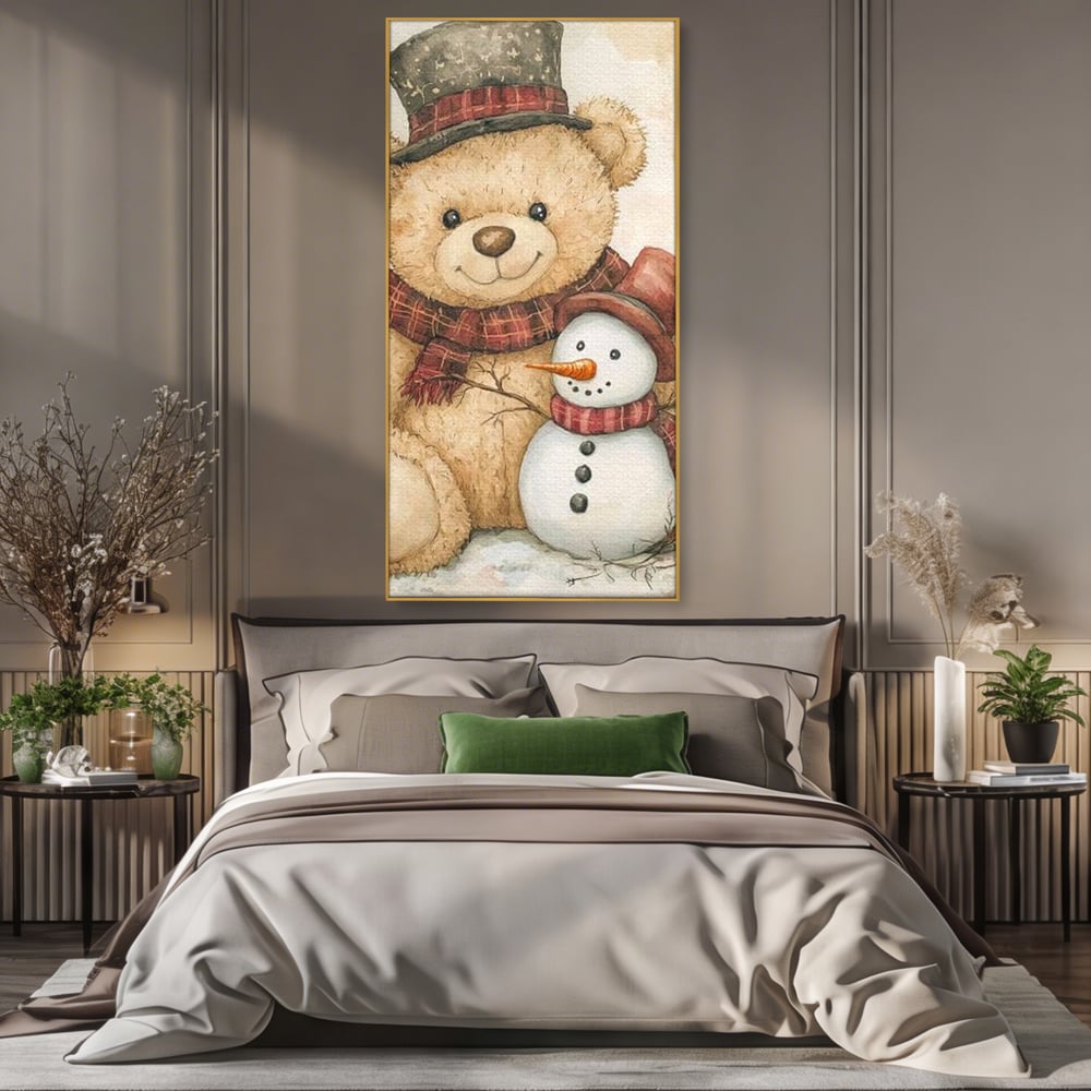 Tablou Canvas Premium LuxCanva® D1030, Prieteni Buni , Ursulet, Plus, Om de Zapada, Prietenie, Imbratisare, Living Room, Culori vibrante