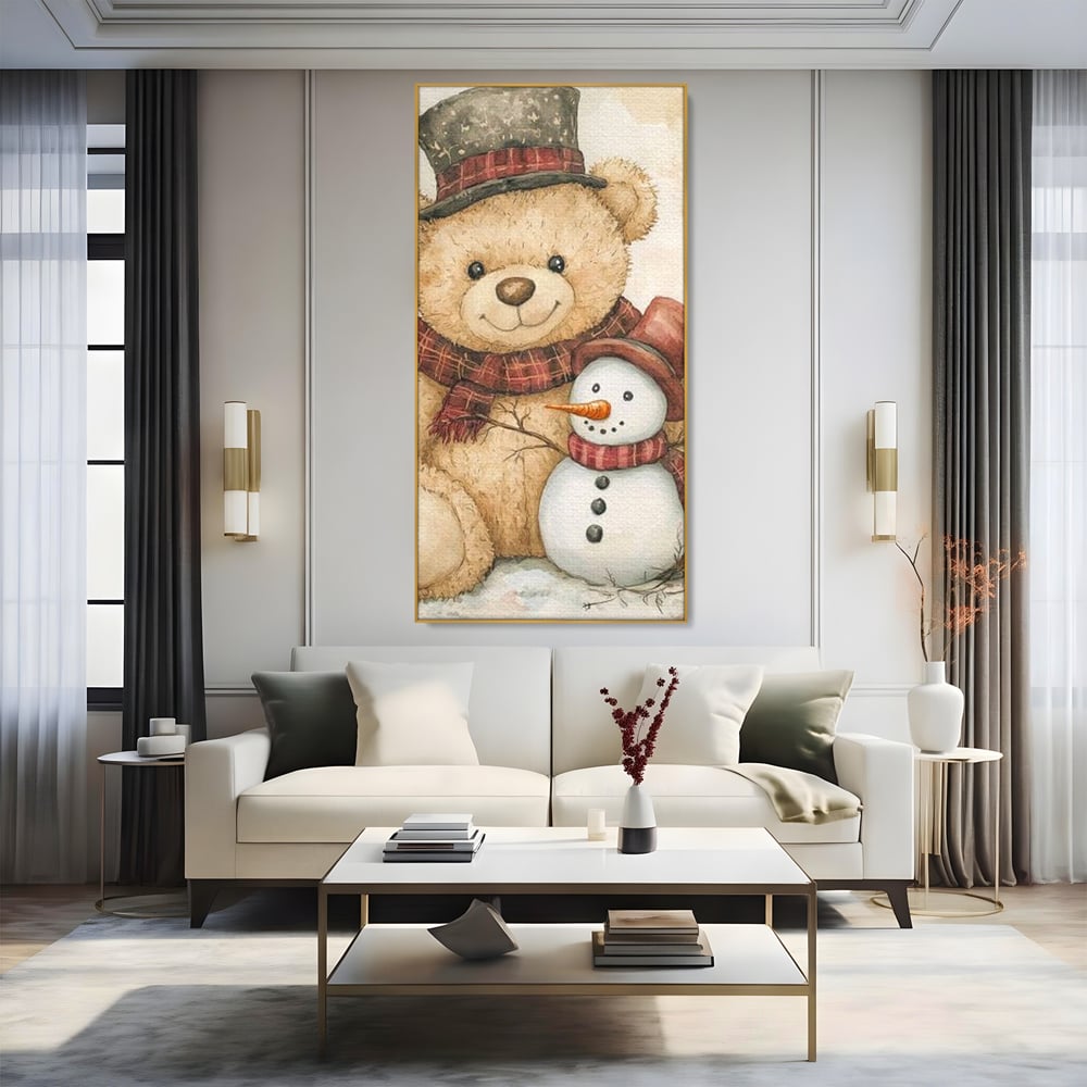 Tablou Canvas Premium LuxCanva® D1030, Prieteni Buni , Ursulet, Plus, Om de Zapada, Prietenie, Imbratisare, Living Room, Culori vibrante
