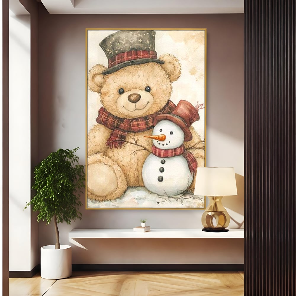 Tablou Canvas Premium LuxCanva® D1030, Prieteni Buni , Ursulet, Plus, Om de Zapada, Prietenie, Imbratisare, Living Room, Culori vibrante