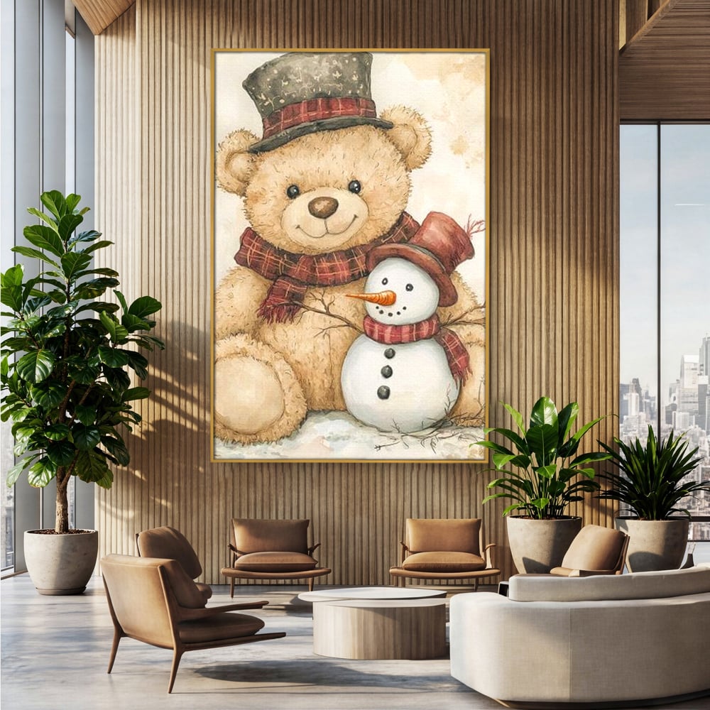 Tablou Canvas Premium LuxCanva® D1030, Prieteni Buni , Ursulet, Plus, Om de Zapada, Prietenie, Imbratisare, Living Room, Culori vibrante