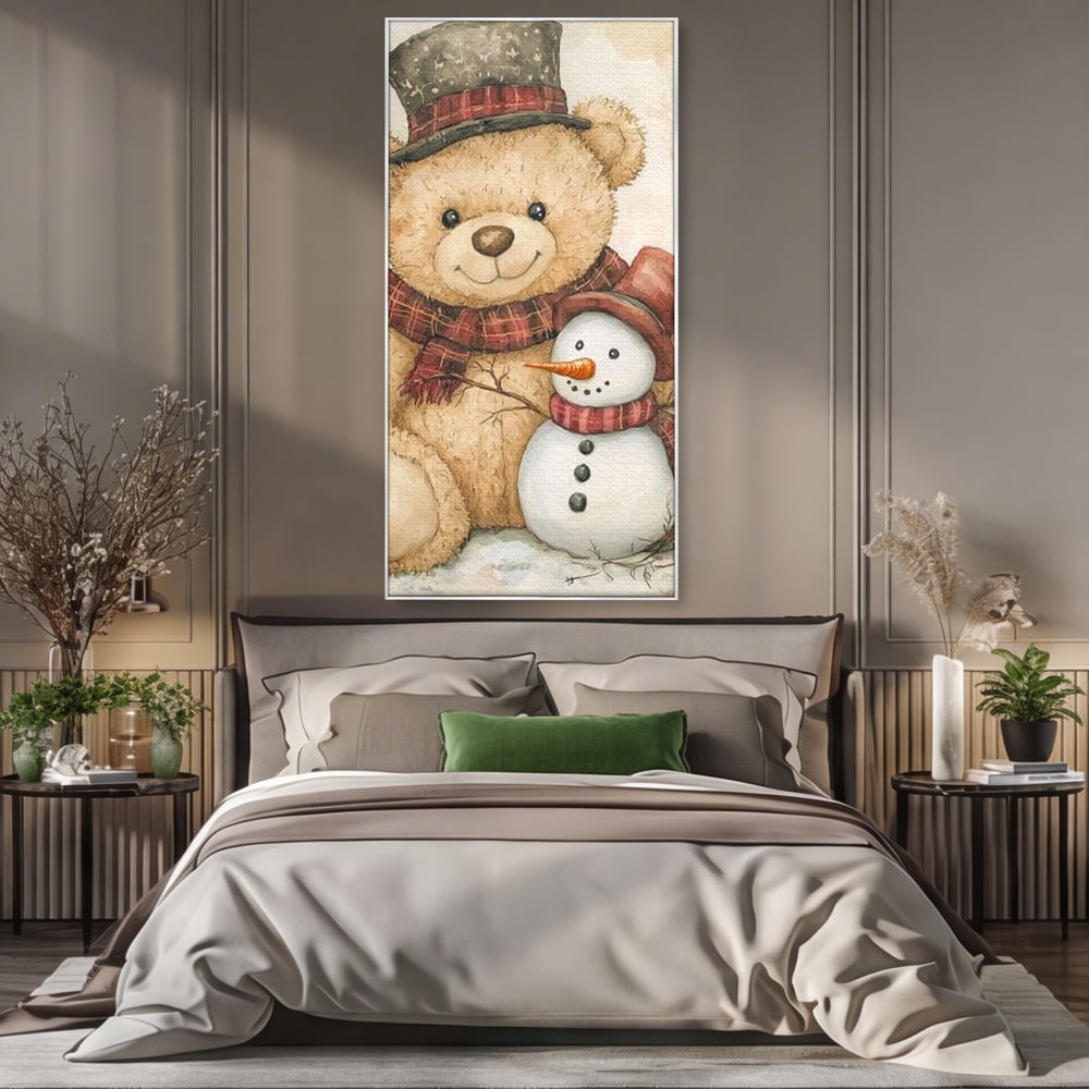 Tablou Canvas Premium LuxCanva® D1030, Prieteni Buni , Ursulet, Plus, Om de Zapada, Prietenie, Imbratisare, Living Room, Culori vibrante