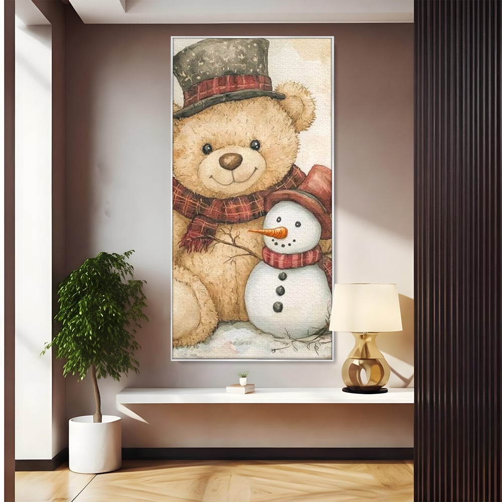 Tablou Canvas Premium LuxCanva® D1030, Prieteni Buni , Ursulet, Plus, Om de Zapada, Prietenie, Imbratisare, Living Room, Culori vibrante