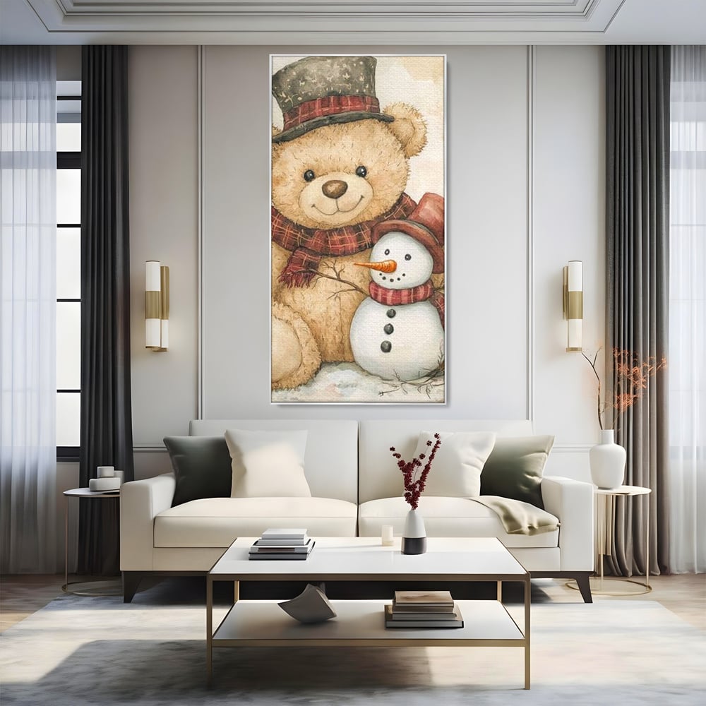 Tablou Canvas Premium LuxCanva® D1030, Prieteni Buni , Ursulet, Plus, Om de Zapada, Prietenie, Imbratisare, Living Room, Culori vibrante