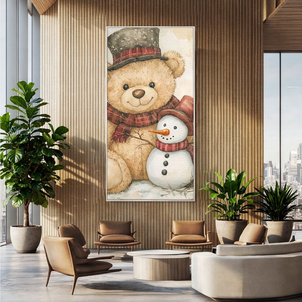 Tablou Canvas Premium LuxCanva® D1030, Prieteni Buni , Ursulet, Plus, Om de Zapada, Prietenie, Imbratisare, Living Room, Culori vibrante