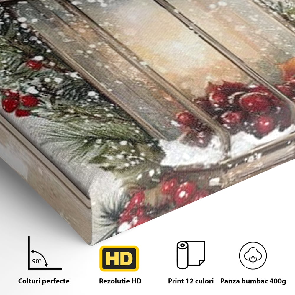 Tablou Canvas Premium LuxCanva® D1031, Stralucirea Felinarului , Ramuri, Brad, Nea, Lumina, Felinar, Living Room, Culori vibrante