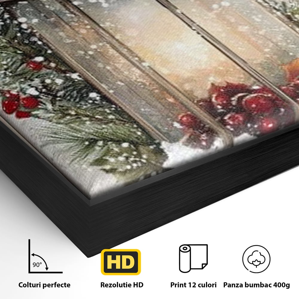 Tablou Canvas Premium LuxCanva® D1031, Stralucirea Felinarului , Ramuri, Brad, Nea, Lumina, Felinar, Living Room, Culori vibrante
