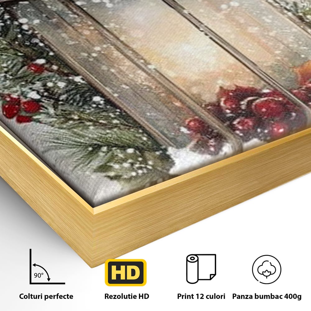 Tablou Canvas Premium LuxCanva® D1031, Stralucirea Felinarului , Ramuri, Brad, Nea, Lumina, Felinar, Living Room, Culori vibrante