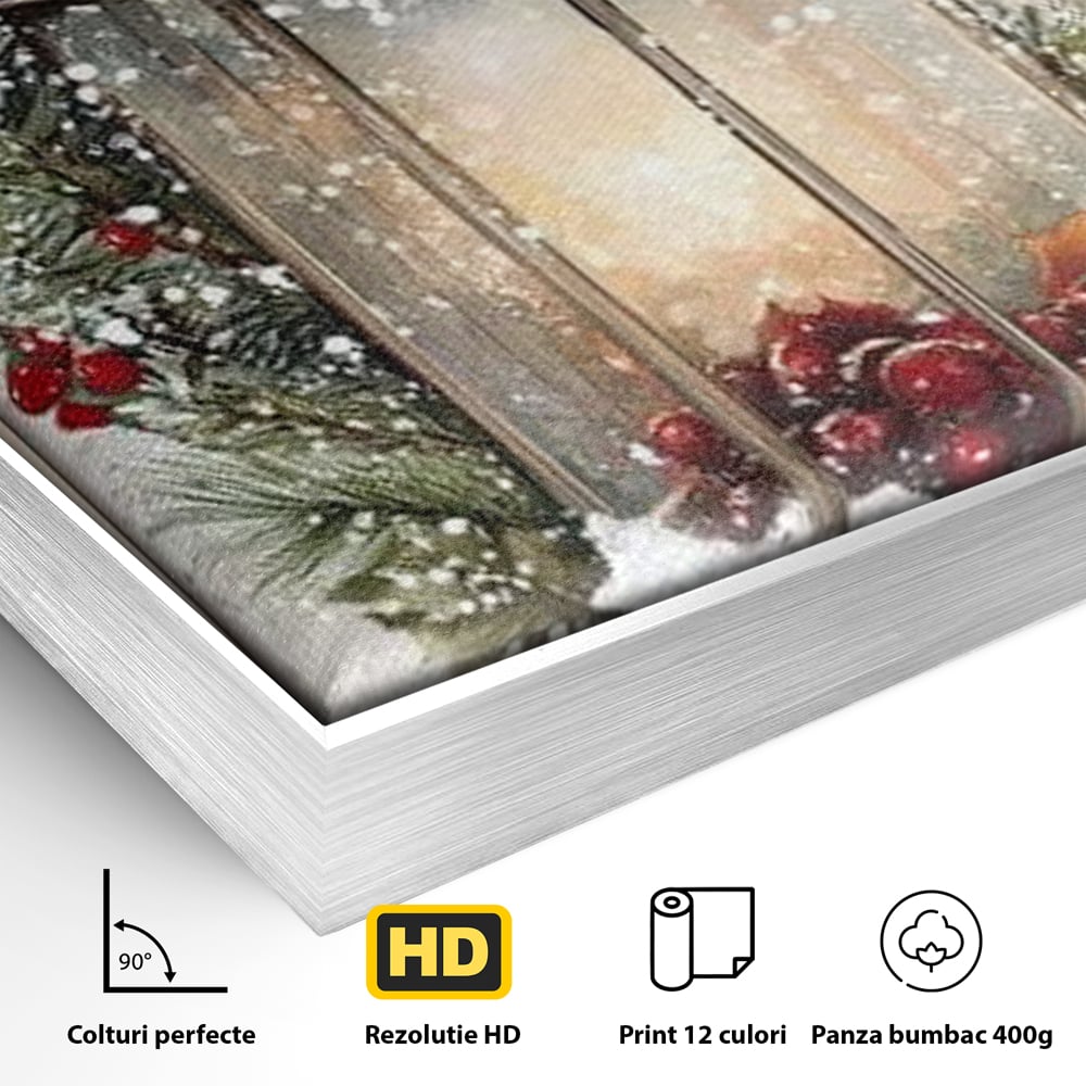 Tablou Canvas Premium LuxCanva® D1031, Stralucirea Felinarului , Ramuri, Brad, Nea, Lumina, Felinar, Living Room, Culori vibrante
