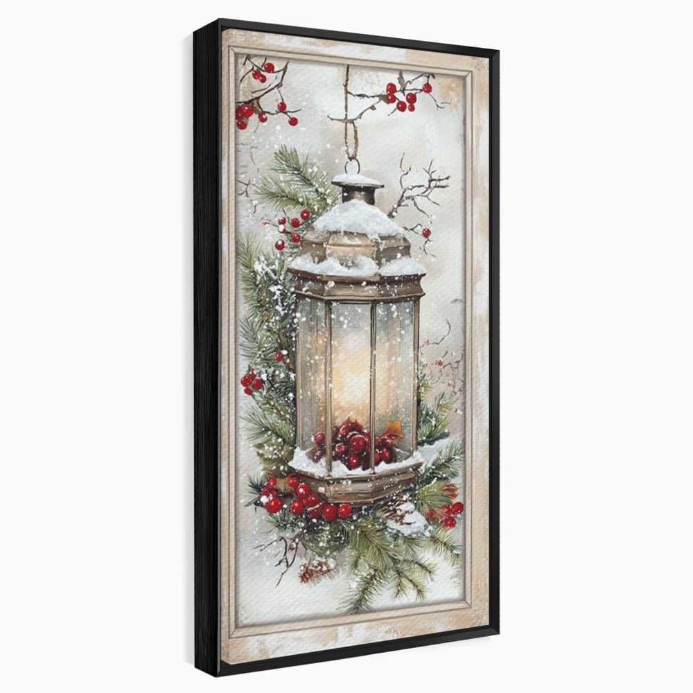 Tablou Canvas Premium LuxCanva® D1031, Stralucirea Felinarului , Ramuri, Brad, Nea, Lumina, Felinar, Living Room, Culori vibrante