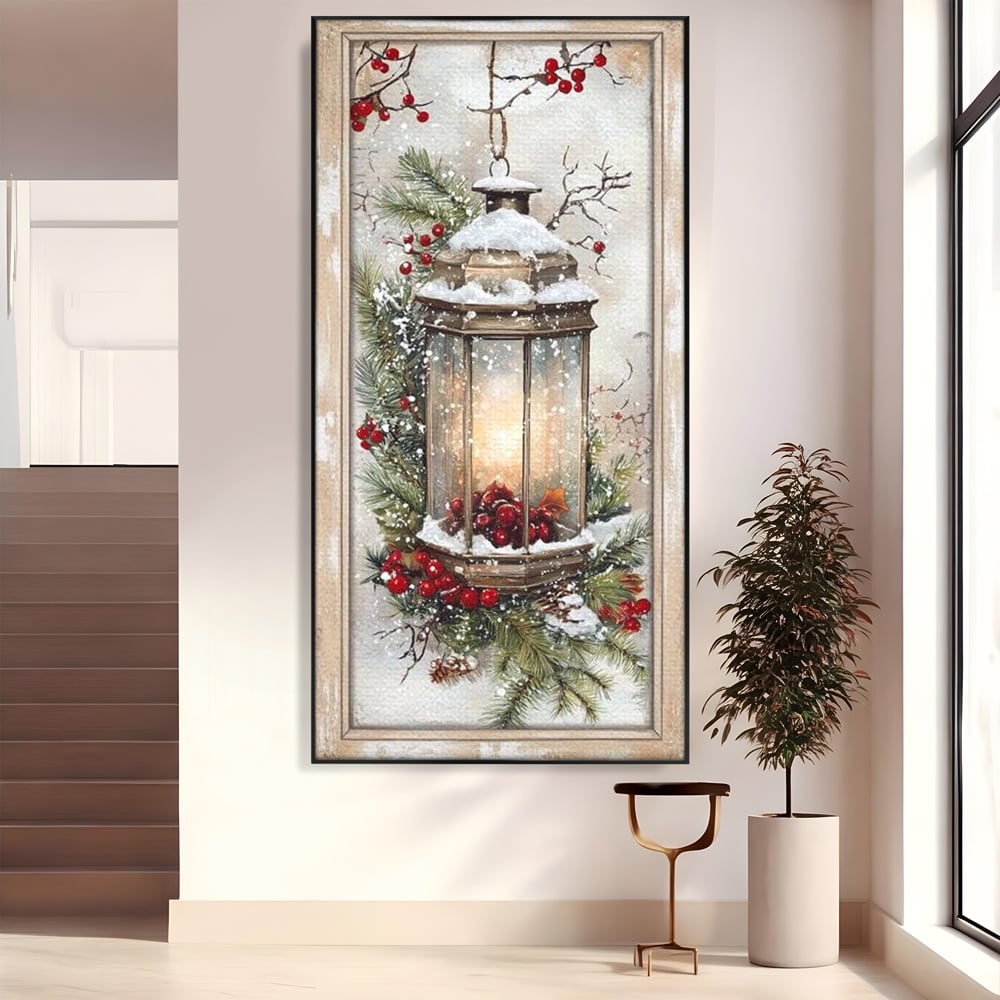 Tablou Canvas Premium LuxCanva® D1031, Stralucirea Felinarului , Ramuri, Brad, Nea, Lumina, Felinar, Living Room, Culori vibrante