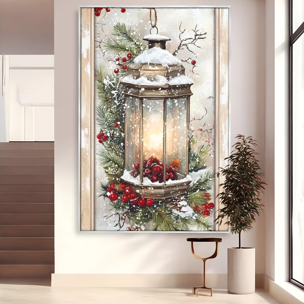 Tablou Canvas Premium LuxCanva® D1031, Stralucirea Felinarului , Ramuri, Brad, Nea, Lumina, Felinar, Living Room, Culori vibrante