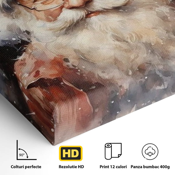 Tablou Canvas Premium, LuxCanva® D1032, Un Batranel numit Craciun ,  Blandete, Privire, Rosu, Ochelari, Portret, Living Room, Culori vibrante
