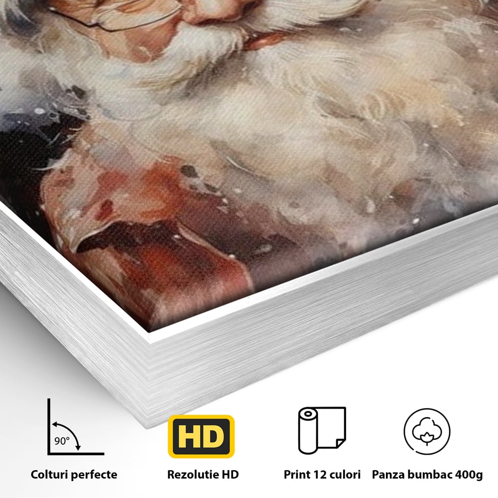 Tablou Canvas Premium, LuxCanva® D1032, Un Batranel numit Craciun ,  Blandete, Privire, Rosu, Ochelari, Portret, Living Room, Culori vibrante
