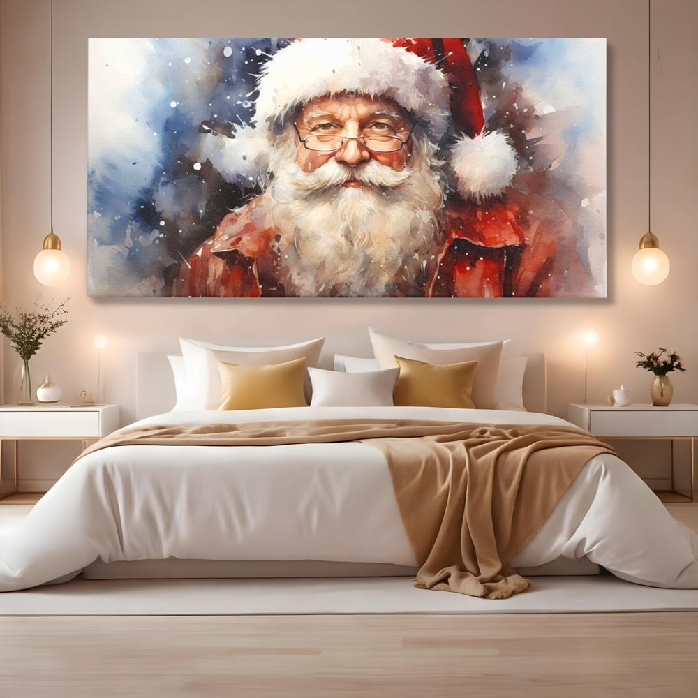 Tablou Canvas Premium, LuxCanva® D1032, Un Batranel numit Craciun ,  Blandete, Privire, Rosu, Ochelari, Portret, Living Room, Culori vibrante