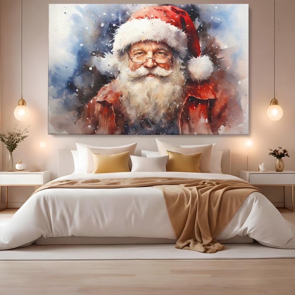 Tablou Canvas Premium, LuxCanva® D1032, Un Batranel numit Craciun ,  Blandete, Privire, Rosu, Ochelari, Portret, Living Room, Culori vibrante