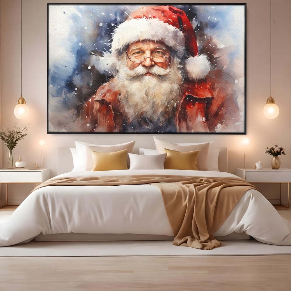 Tablou Canvas Premium, LuxCanva® D1032, Un Batranel numit Craciun ,  Blandete, Privire, Rosu, Ochelari, Portret, Living Room, Culori vibrante