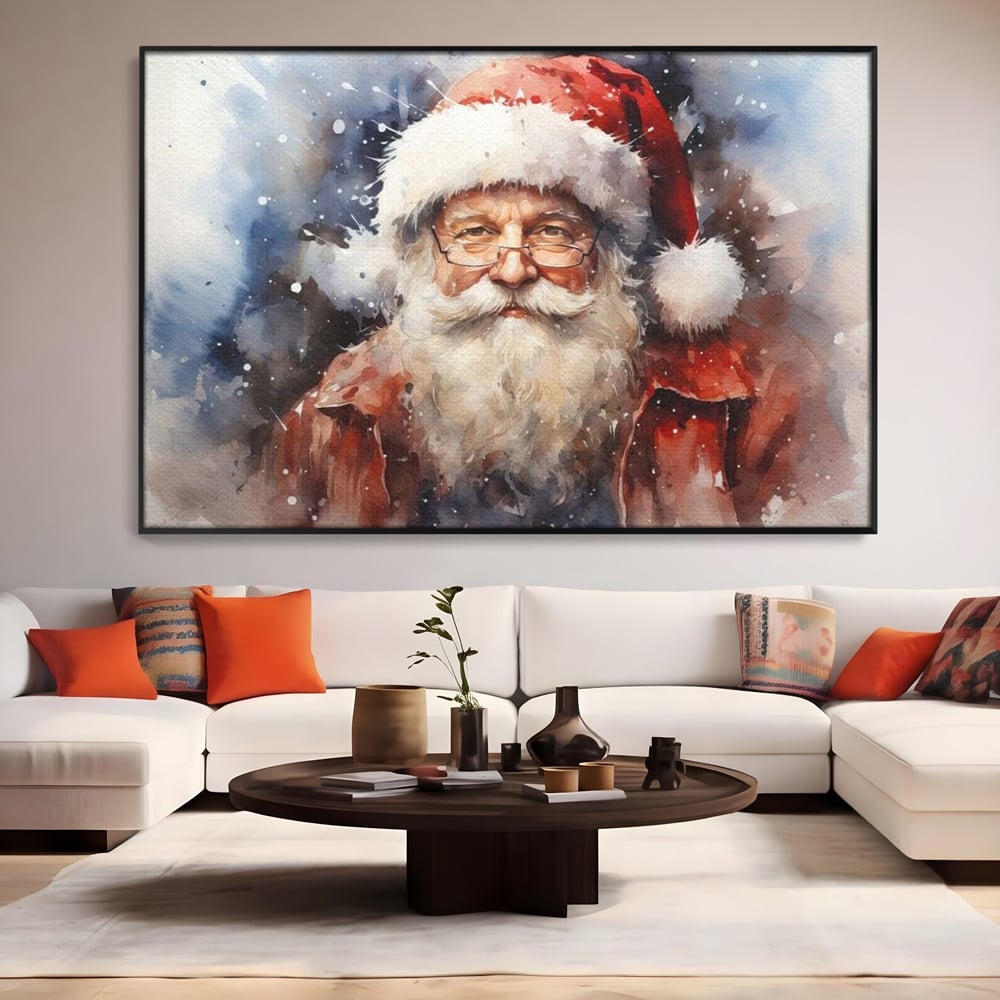 Tablou Canvas Premium, LuxCanva® D1032, Un Batranel numit Craciun ,  Blandete, Privire, Rosu, Ochelari, Portret, Living Room, Culori vibrante