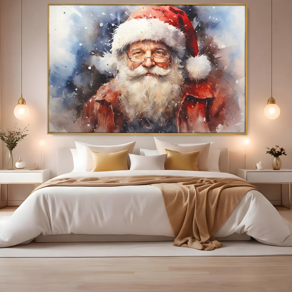Tablou Canvas Premium, LuxCanva® D1032, Un Batranel numit Craciun ,  Blandete, Privire, Rosu, Ochelari, Portret, Living Room, Culori vibrante