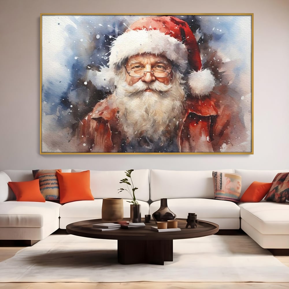 Tablou Canvas Premium, LuxCanva® D1032, Un Batranel numit Craciun ,  Blandete, Privire, Rosu, Ochelari, Portret, Living Room, Culori vibrante