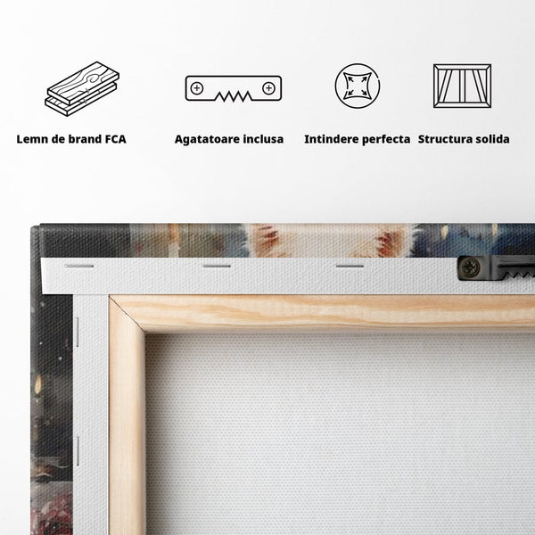 Tablou Canvas Premium, LuxCanva® D1033, Blanosul Samoyed printre Globuri , Patruped, Blana, Rosu, Globuri, Lumanari, Living Room, Culori vibrante