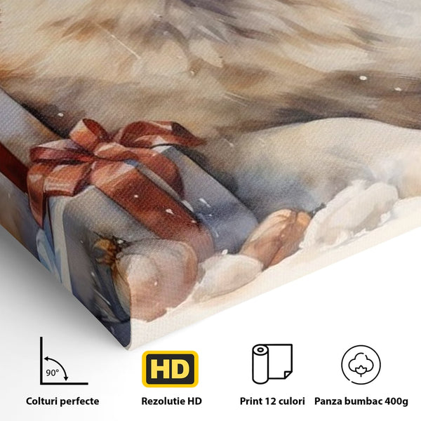 Tablou Canvas Premium LuxCanva® D1034, Un Samoyed in Dar , Caine, Blana, Bej, Cutii, Cadouri, Latrat, Camera Copii, Culori vibrante