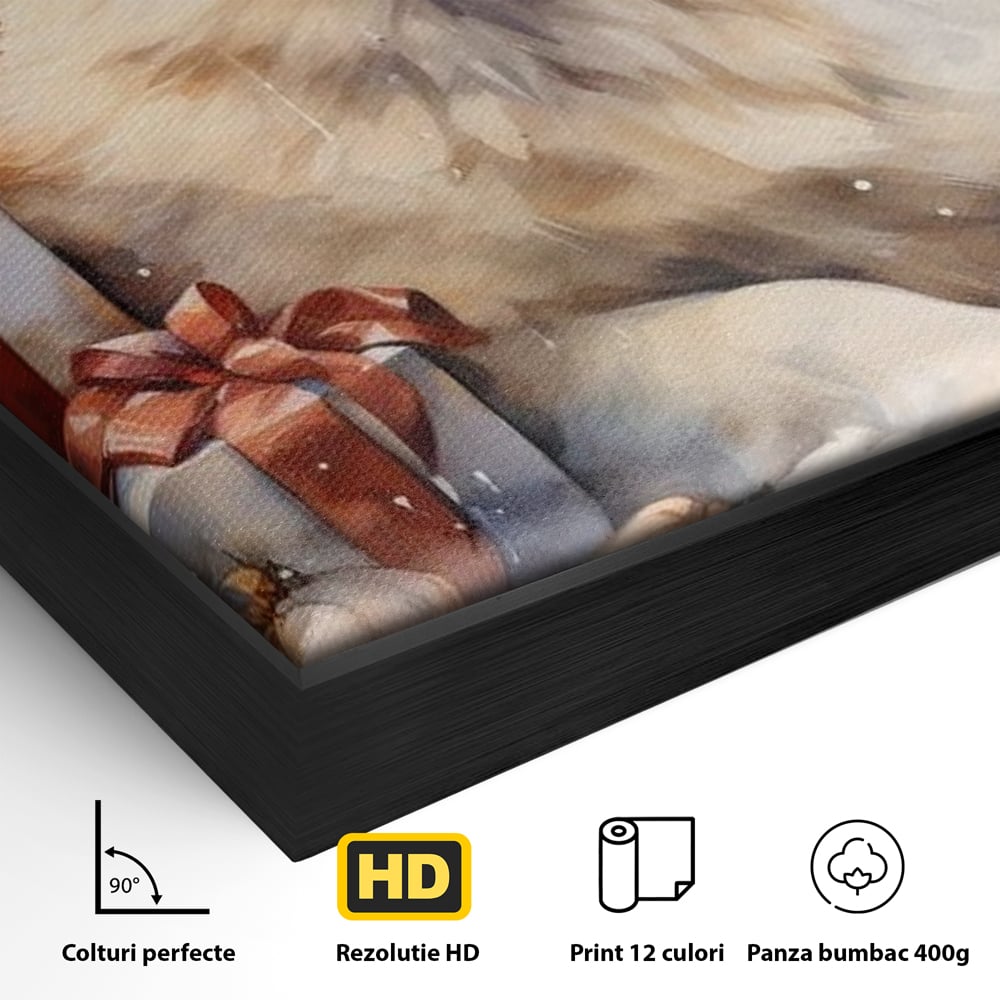 Tablou Canvas Premium LuxCanva® D1034, Un Samoyed in Dar , Caine, Blana, Bej, Cutii, Cadouri, Latrat, Camera Copii, Culori vibrante