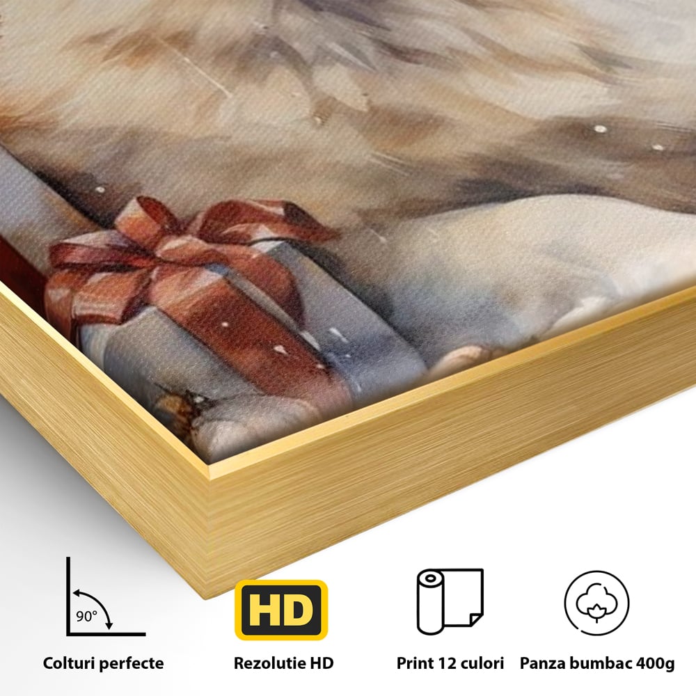 Tablou Canvas Premium LuxCanva® D1034, Un Samoyed in Dar , Caine, Blana, Bej, Cutii, Cadouri, Latrat, Camera Copii, Culori vibrante
