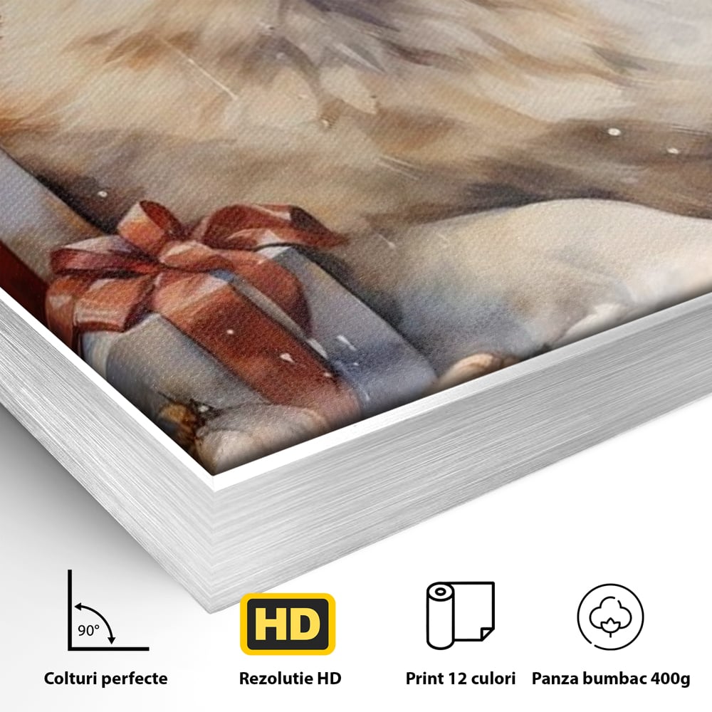 Tablou Canvas Premium LuxCanva® D1034, Un Samoyed in Dar , Caine, Blana, Bej, Cutii, Cadouri, Latrat, Camera Copii, Culori vibrante