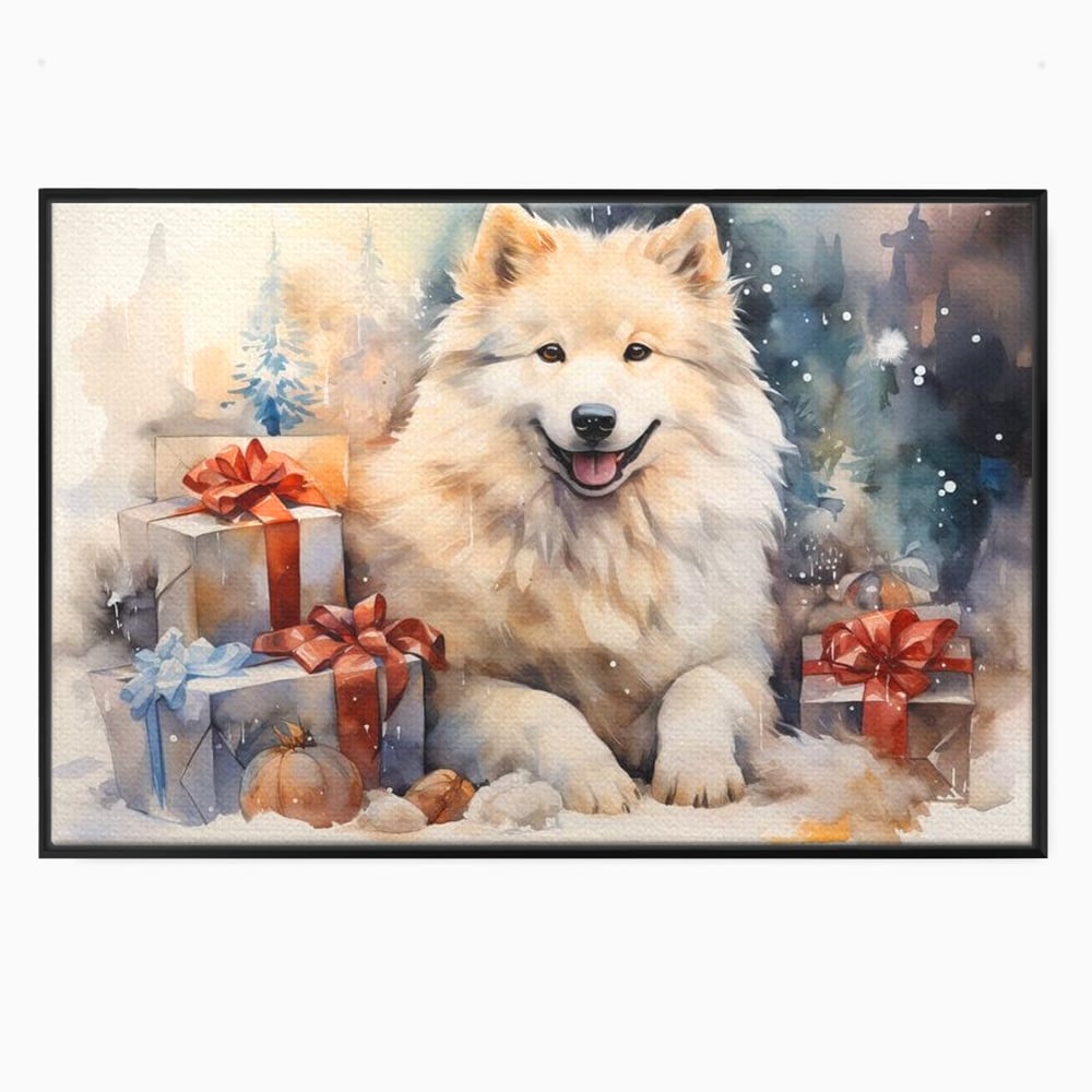 Tablou Canvas Premium LuxCanva® D1034, Un Samoyed in Dar , Caine, Blana, Bej, Cutii, Cadouri, Latrat, Camera Copii, Culori vibrante