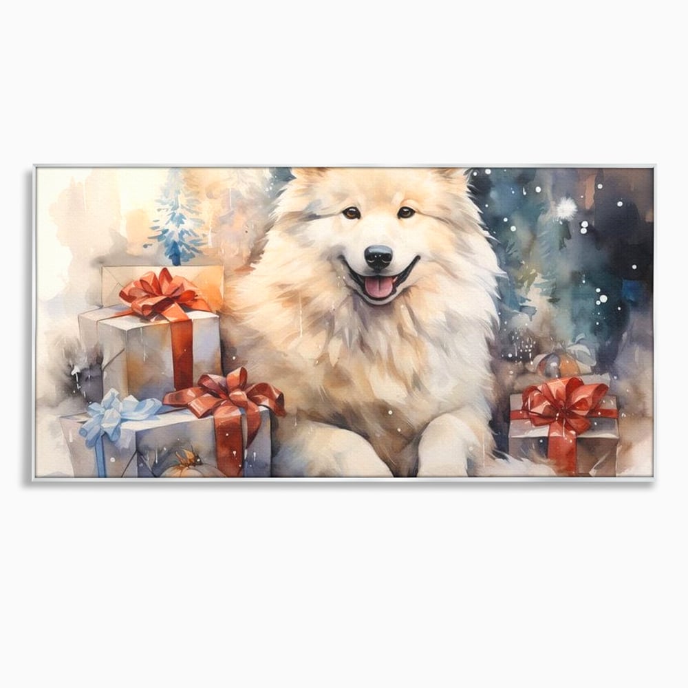Tablou Canvas Premium LuxCanva® D1034, Un Samoyed in Dar , Caine, Blana, Bej, Cutii, Cadouri, Latrat, Camera Copii, Culori vibrante
