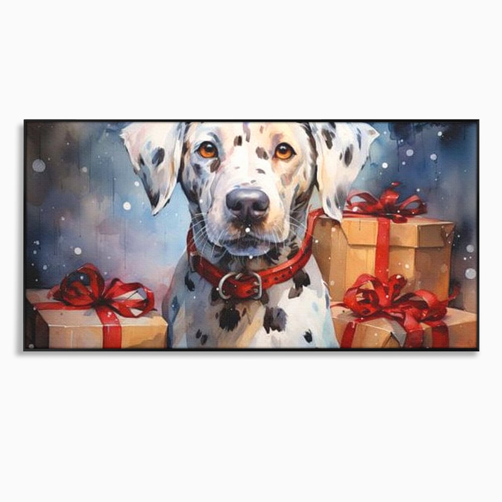 Tablou Canvas Premium LuxCanva® D1036, 101 Dalmatieni , Dalmatian, Desene Animate, Santa Pete, Zgarda, Festiv, Living Room, Culori vibrante