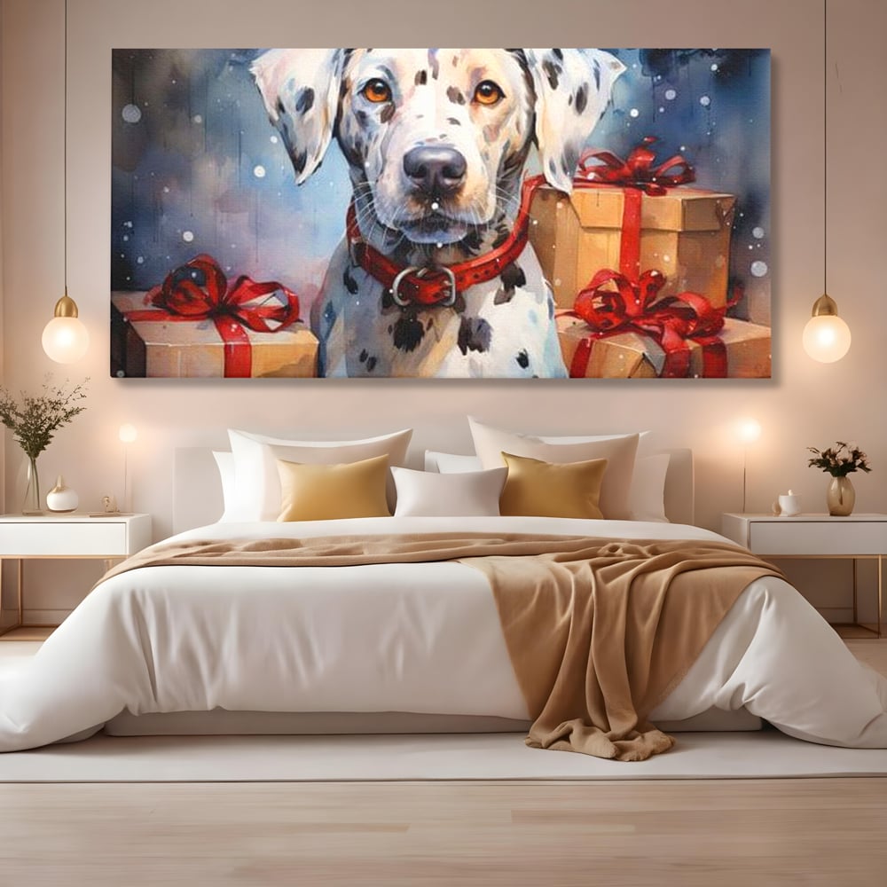 Tablou Canvas Premium LuxCanva® D1036, 101 Dalmatieni , Dalmatian, Desene Animate, Santa Pete, Zgarda, Festiv, Living Room, Culori vibrante