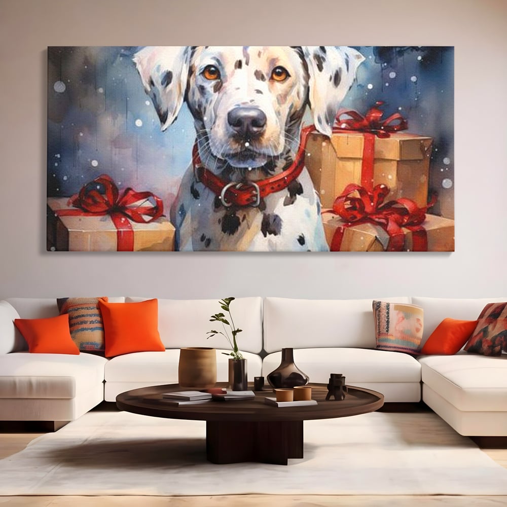 Tablou Canvas Premium LuxCanva® D1036, 101 Dalmatieni , Dalmatian, Desene Animate, Santa Pete, Zgarda, Festiv, Living Room, Culori vibrante