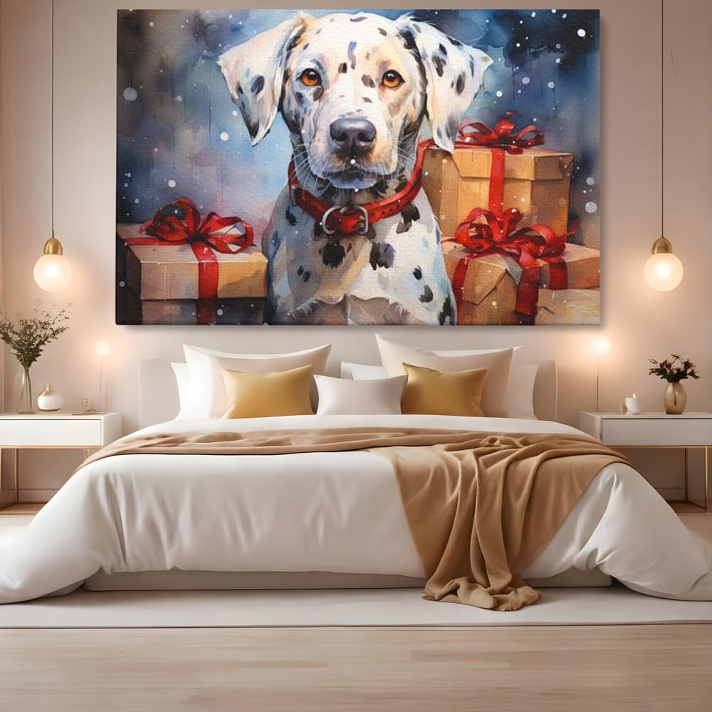 Tablou Canvas Premium LuxCanva® D1036, 101 Dalmatieni , Dalmatian, Desene Animate, Santa Pete, Zgarda, Festiv, Living Room, Culori vibrante