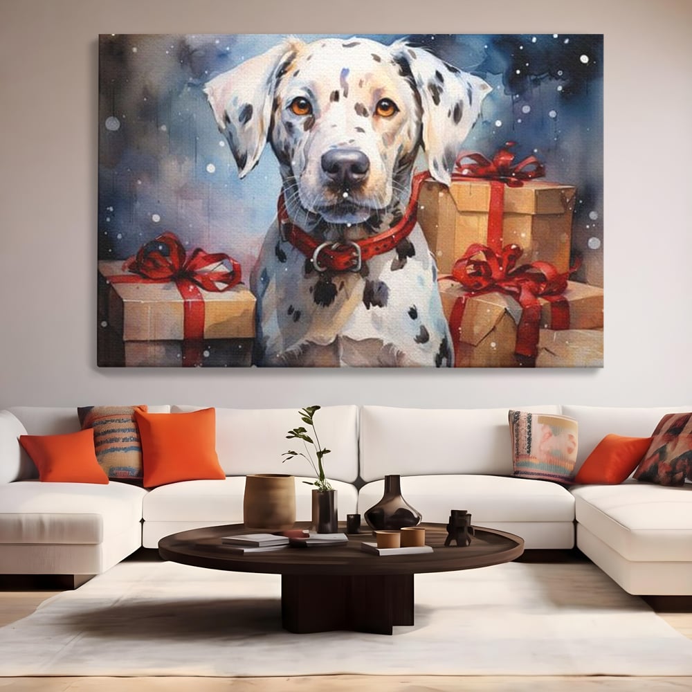 Tablou Canvas Premium LuxCanva® D1036, 101 Dalmatieni , Dalmatian, Desene Animate, Santa Pete, Zgarda, Festiv, Living Room, Culori vibrante