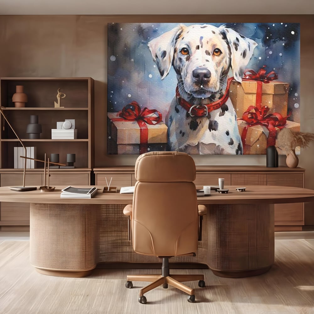 Tablou Canvas Premium LuxCanva® D1036, 101 Dalmatieni , Dalmatian, Desene Animate, Santa Pete, Zgarda, Festiv, Living Room, Culori vibrante