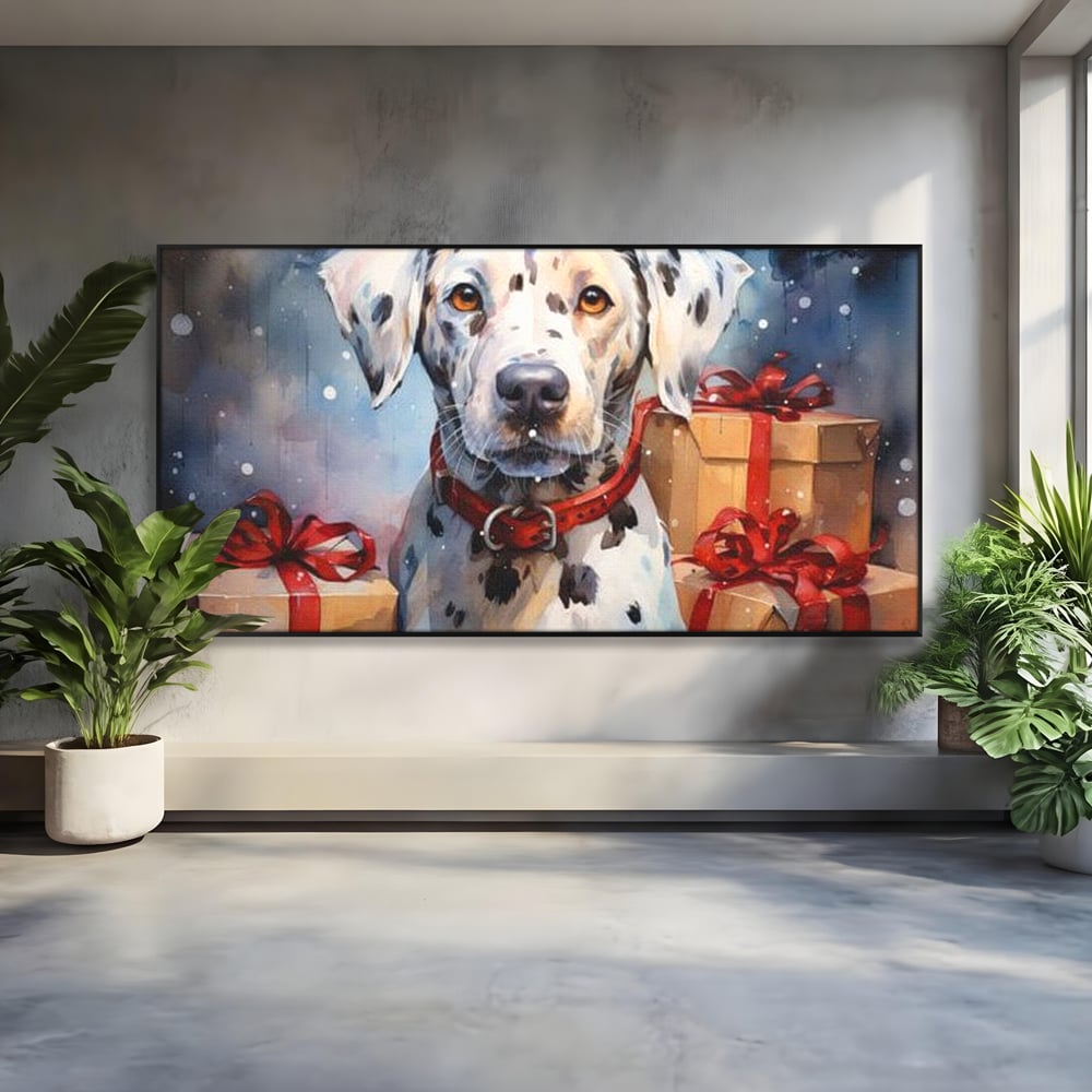 Tablou Canvas Premium LuxCanva® D1036, 101 Dalmatieni , Dalmatian, Desene Animate, Santa Pete, Zgarda, Festiv, Living Room, Culori vibrante