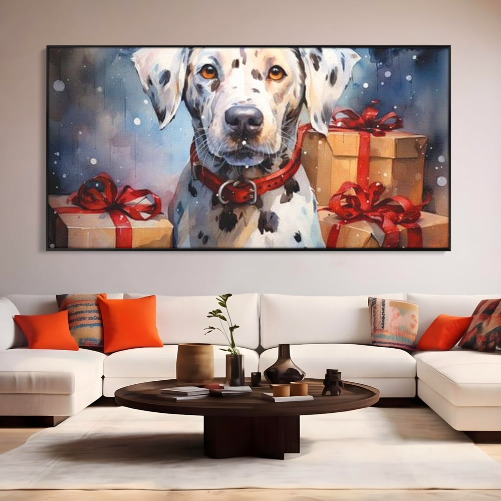 Tablou Canvas Premium LuxCanva® D1036, 101 Dalmatieni , Dalmatian, Desene Animate, Santa Pete, Zgarda, Festiv, Living Room, Culori vibrante