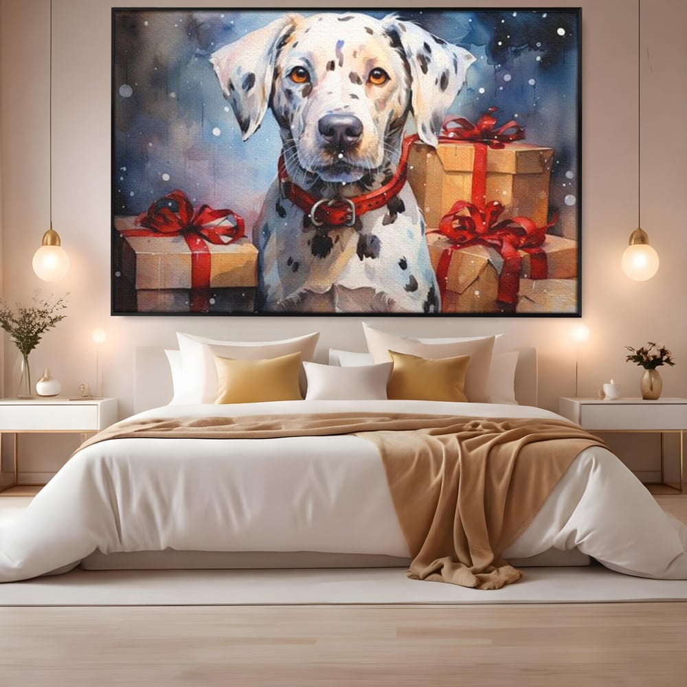 Tablou Canvas Premium LuxCanva® D1036, 101 Dalmatieni , Dalmatian, Desene Animate, Santa Pete, Zgarda, Festiv, Living Room, Culori vibrante