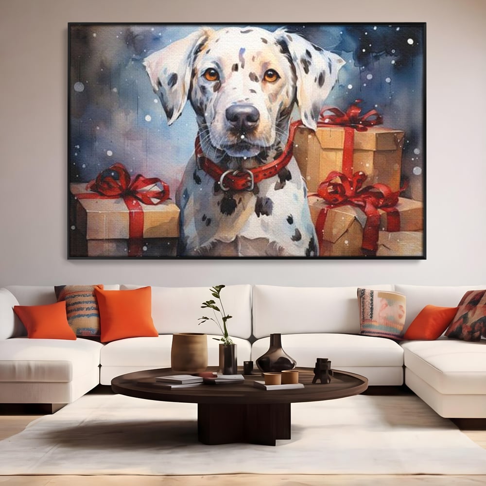 Tablou Canvas Premium LuxCanva® D1036, 101 Dalmatieni , Dalmatian, Desene Animate, Santa Pete, Zgarda, Festiv, Living Room, Culori vibrante