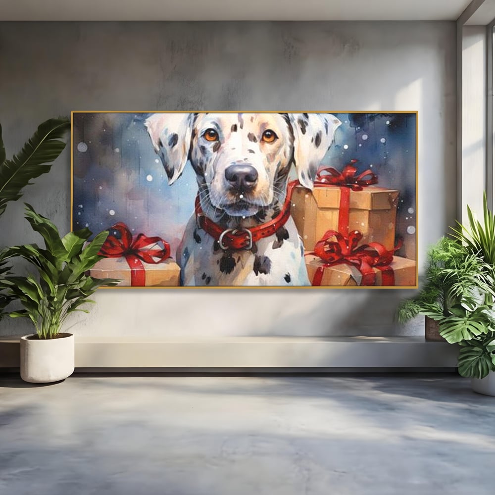 Tablou Canvas Premium LuxCanva® D1036, 101 Dalmatieni , Dalmatian, Desene Animate, Santa Pete, Zgarda, Festiv, Living Room, Culori vibrante