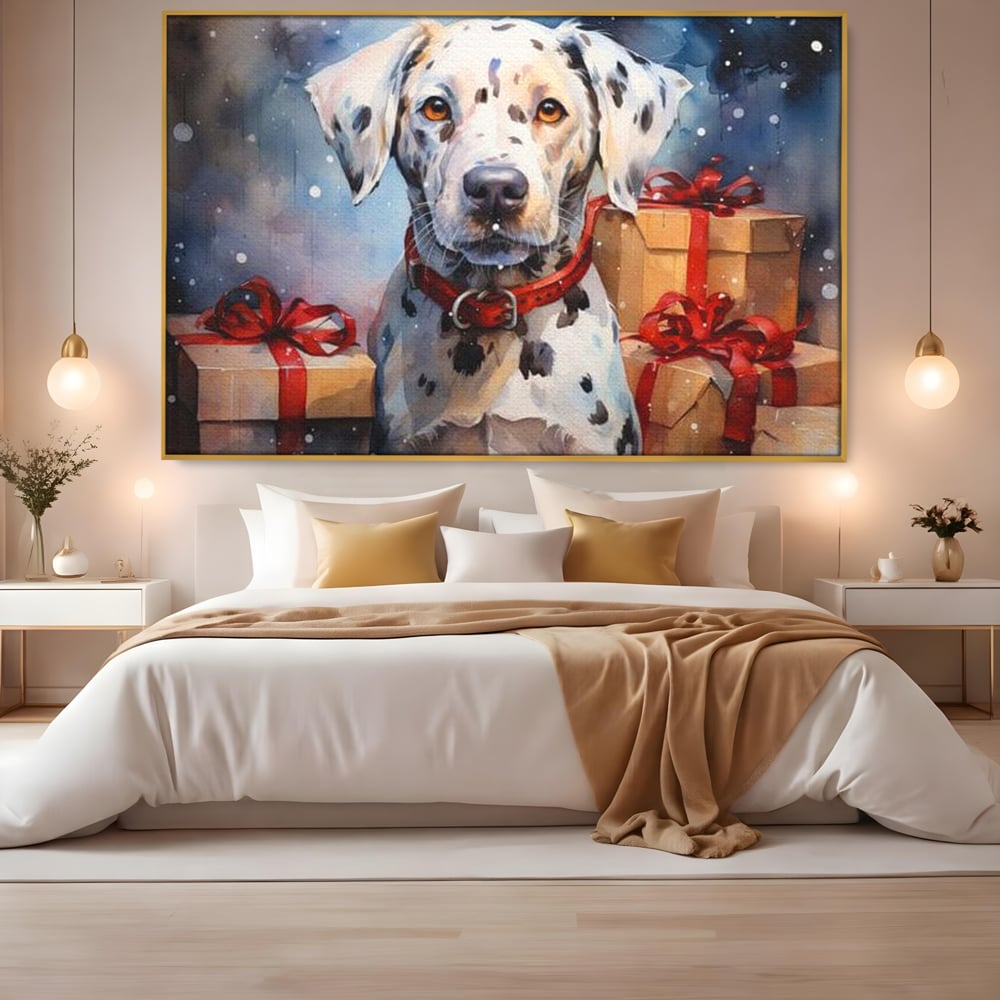 Tablou Canvas Premium LuxCanva® D1036, 101 Dalmatieni , Dalmatian, Desene Animate, Santa Pete, Zgarda, Festiv, Living Room, Culori vibrante