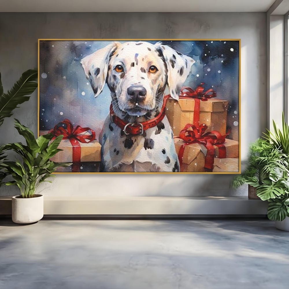 Tablou Canvas Premium LuxCanva® D1036, 101 Dalmatieni , Dalmatian, Desene Animate, Santa Pete, Zgarda, Festiv, Living Room, Culori vibrante